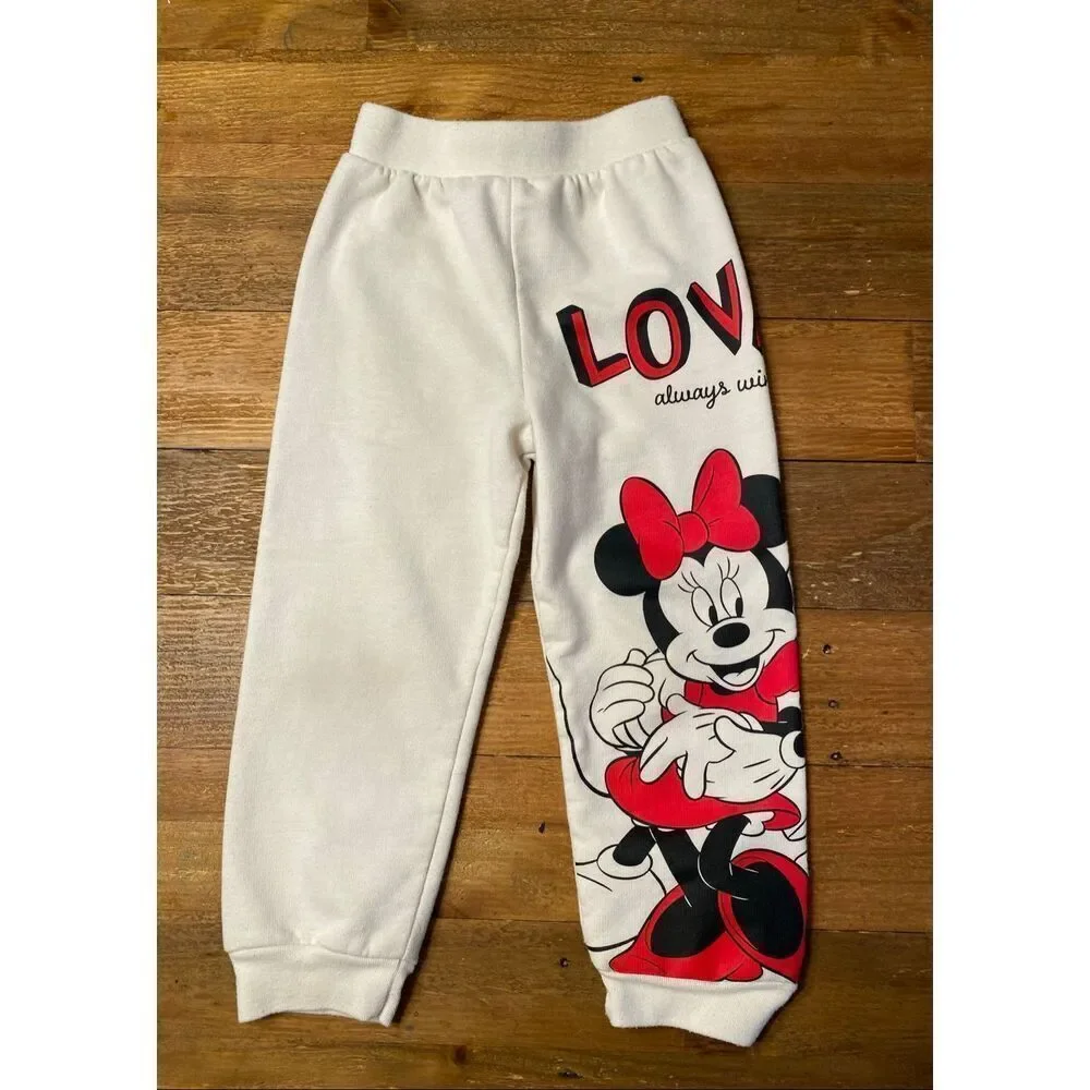 Disney size 4 Minnie Mickey 2 piece outfit white red heart love valentines